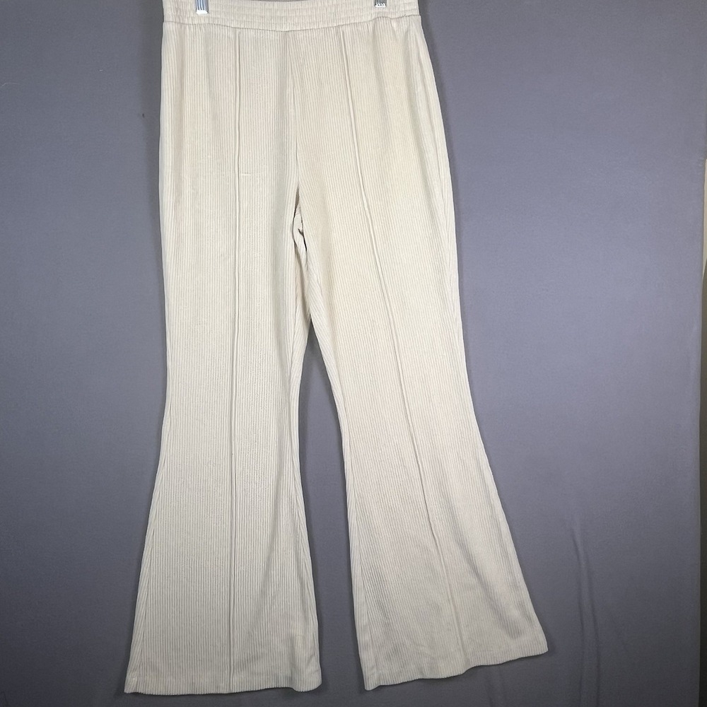 Aerie Medium Groove On Velour High Waisted Ribbed Flare Pants Ivory